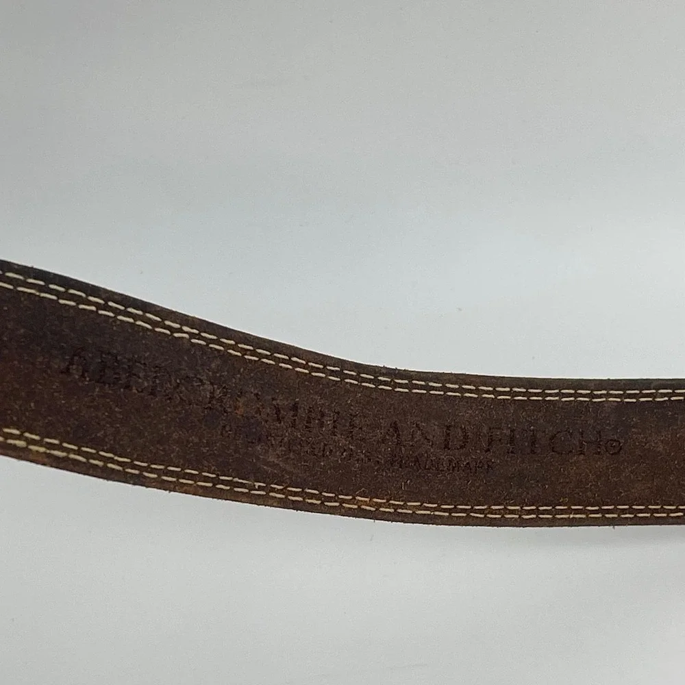 Vintage Abercrombie & Fitch Leather Belt Made in USA Brown Brass Buckle 43.5in